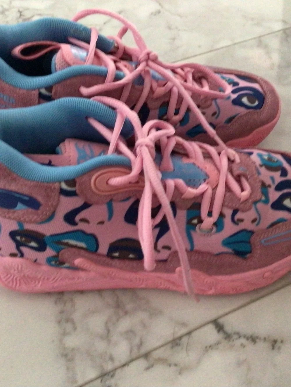 Puma Kids Pink and Blue Patterned Sneakers